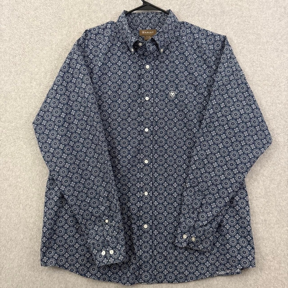 Ariat Men's XL Navy Blue Floral Print Button Down Western Shirt